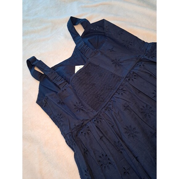 J.Crew Eyelet Midi Dress Antique Navy Blue Sleeveless CI223 Size 16 NWT - Picture 6 of 10